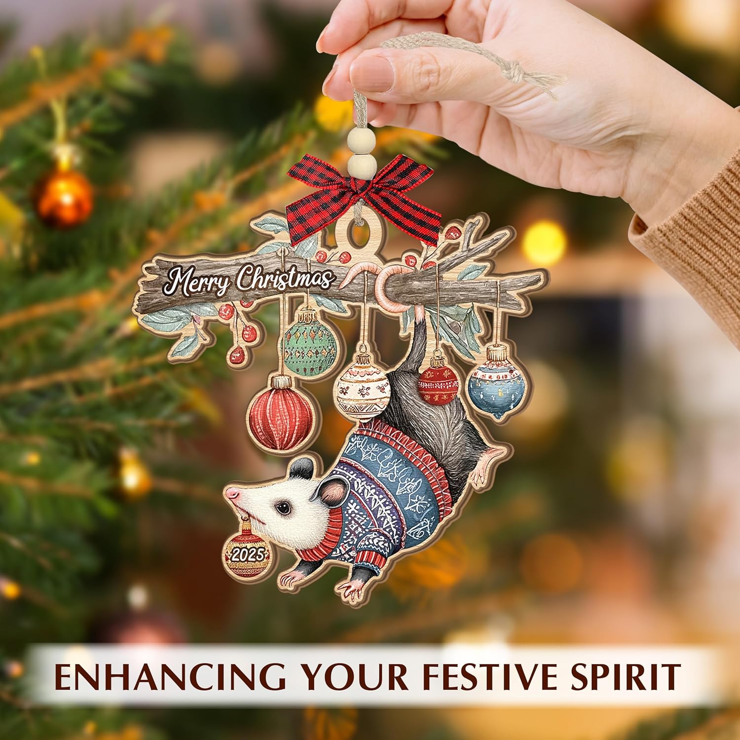 Opossum Christmas Ornament 2025 – Funny Opossum Gifts for Women, Men, Family, Friends – Wooden Ornaments for Tree Decorations, Animal Lovers Gift Ideas, Possum Rearview Car Mirror Hanging Accessories - Image 6