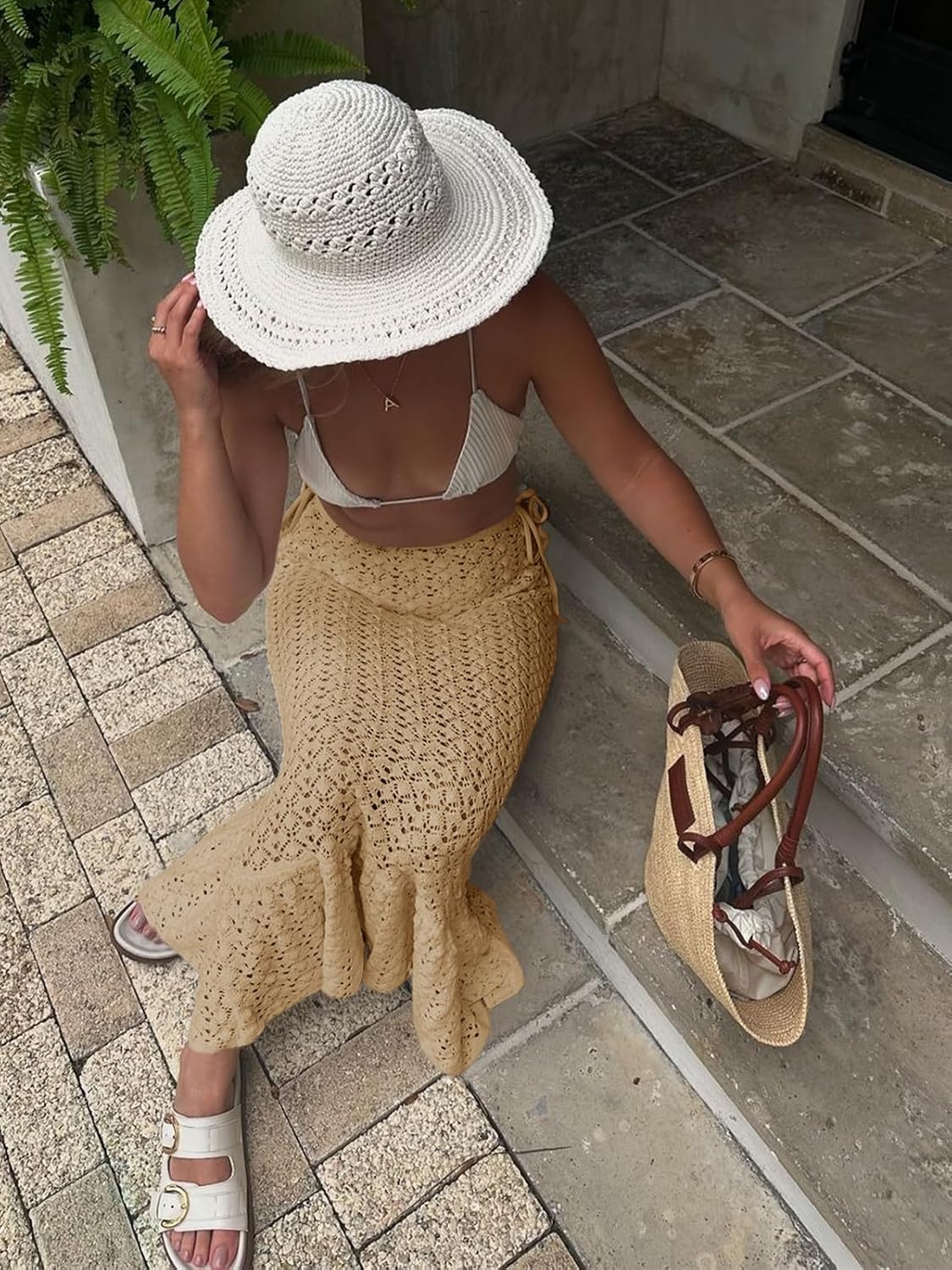 Saodimallsu Womens Crochet Cover Up Skirt High Waisted Sheer Knit Summer Swimsuit Coverup Beach Fishtail Maxi Skirts - Image 3