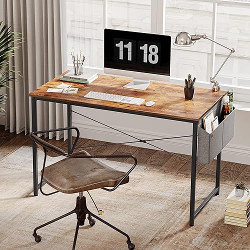 Miniatura 8 de Cubiker - Escritorio de computadora para oficina en casa, ideal como escritorio de estudio o mesa para computadora portátil, estilo simple, moderno,