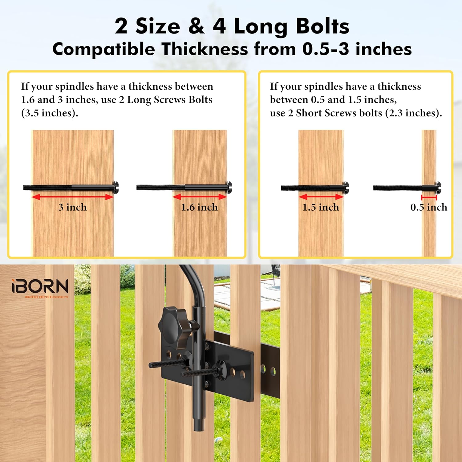 iBorn Fence Deck Hook Rail Heavy Duty Hummingbird Feeder Hanger 28 Inch Railing Hanging Hook for Bird Feeder, Suet Baskets, Planters, Wind Chimes, Solid Wire, 180 Degree Rotary, Pack of 2