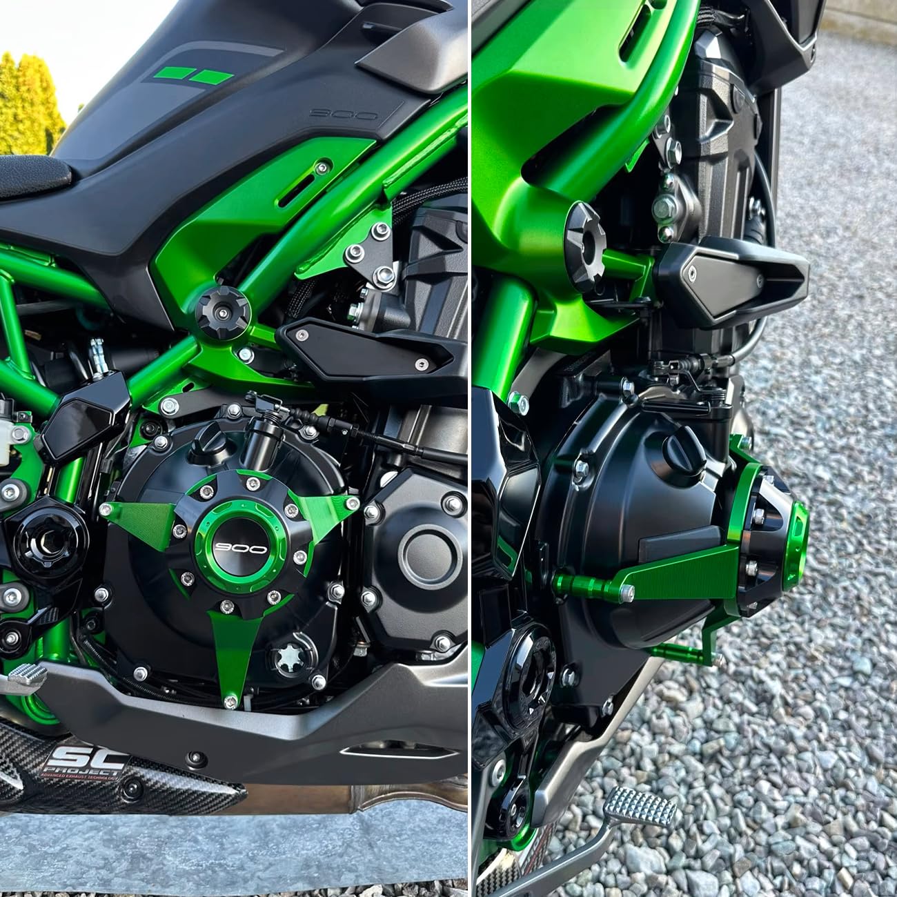 MOWOK Accesorios de Motocicleta para Kawasaki Z900 Z 900 SE 2017-2021 2022 2023 2024 Cubiertas de Motor Protectores Protector de Cubierta de estator Carter Deslizador anticaída (Verde)