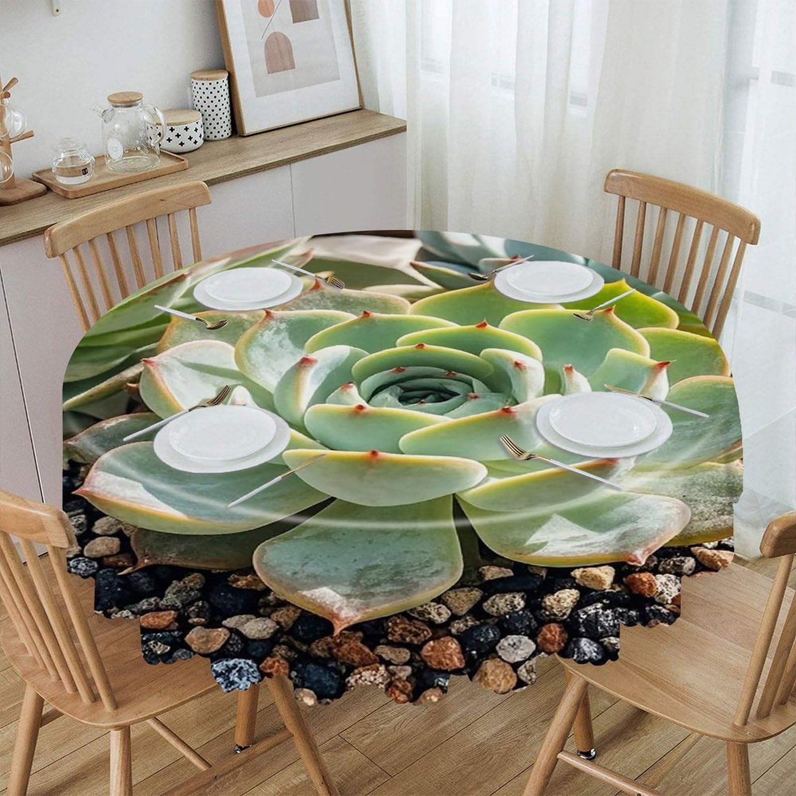 LZQPOEAS Smiling SucculentsSmiling Succulents Round Tablecloth Rustic Circle Table Cloth Wrinkle Resistant Decor Tablecloth Waterproof Washable Table Cover for Kitchen Party Dining Table 60 Inch