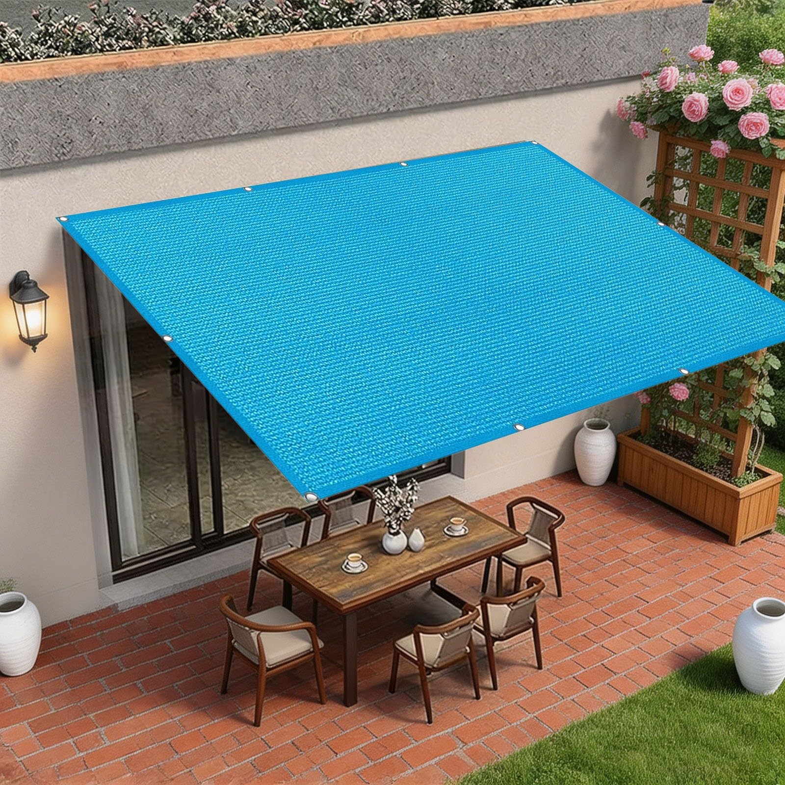 Prostokątny Żagiel Przeciwsłoneczny 220 x 490 cm HDPE Ochrona Przeciwsłoneczna I UV Oddychający Kształt Prostokąta Baldachim Markizy Do Ogrodu, Niebieskie niebo