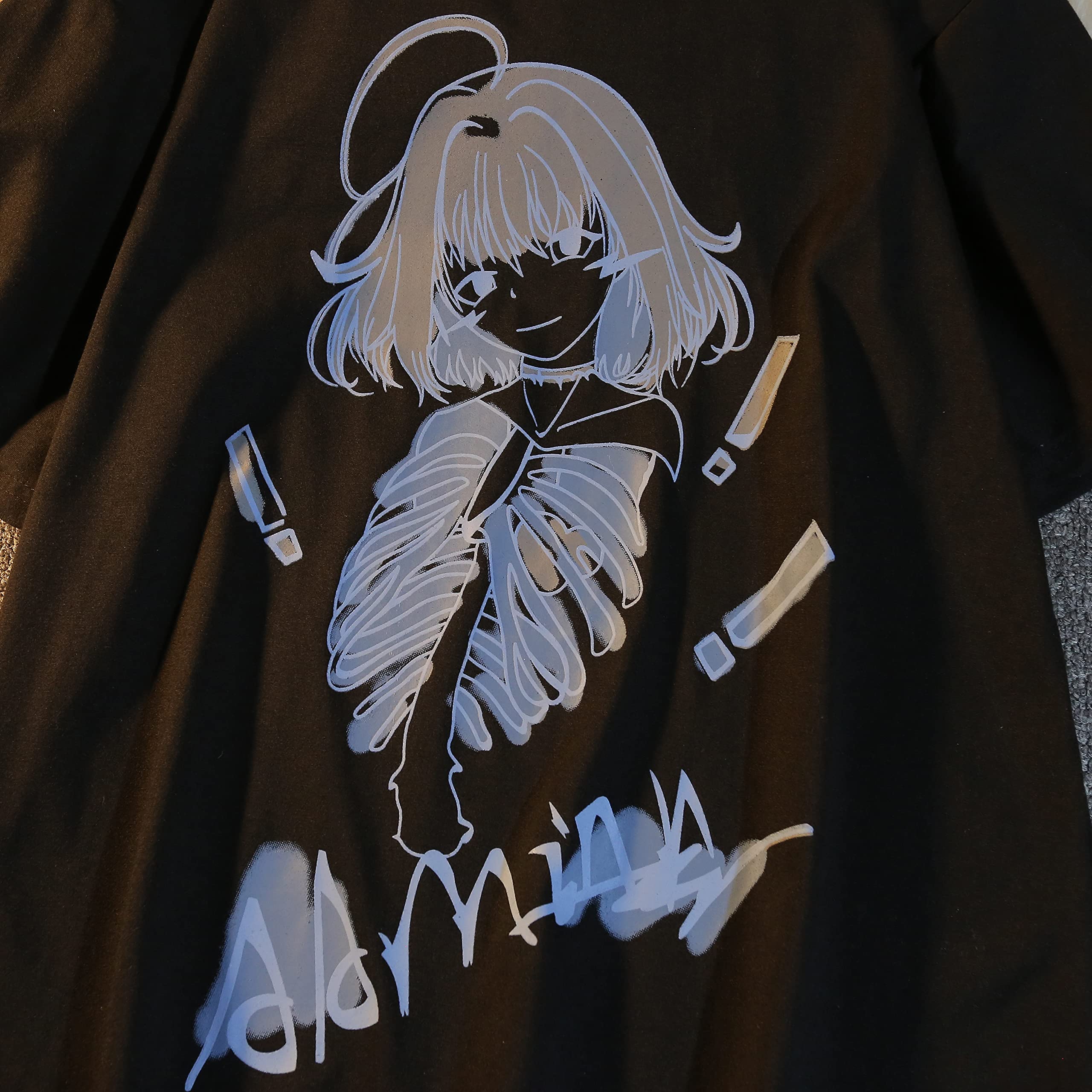 Women Summer Gothic T-Shirt Anime Aesthetic Print Harajuku Fashion Casual Tops: X-Large Black2