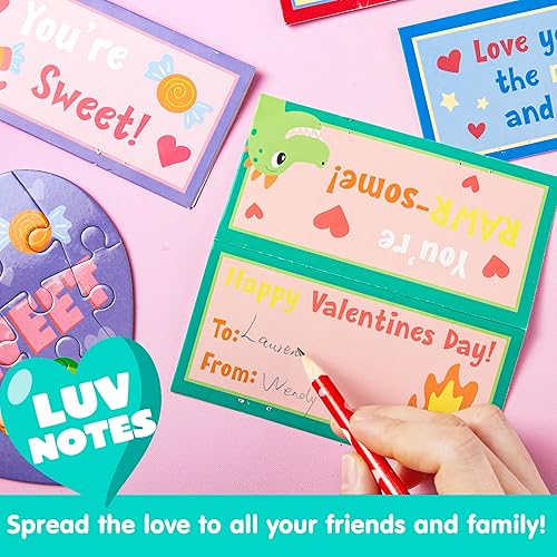 Miniatura 6 de JOYIN Paquete de 28 tarjetas de regalo para el día de San Valentín con rompecabezas de corazón para San Valentín, premios de intercambio de aula,