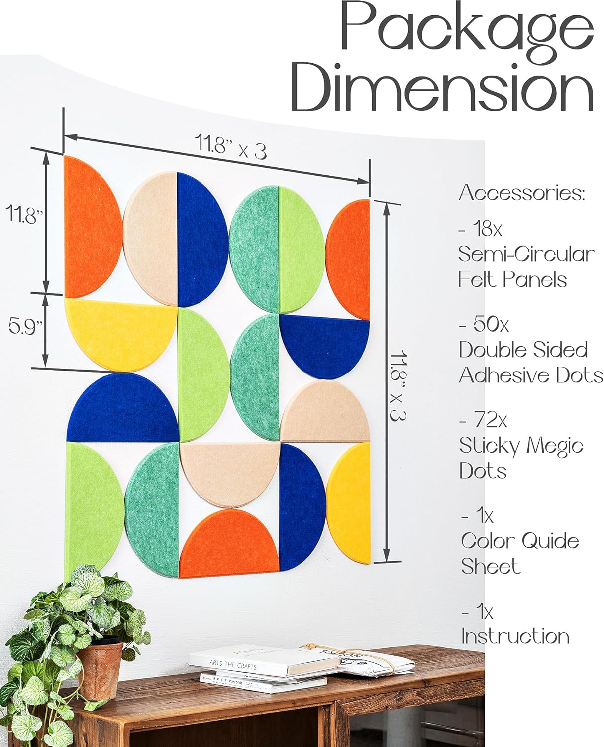 Felt Bulletin Board Wall Tiles, Modular Geometric Shapes with Safe Removable Adhesive Dots for Customizable DIY, Office Decor, Stylish Home & Kids Room, Easy Installation (Citria)