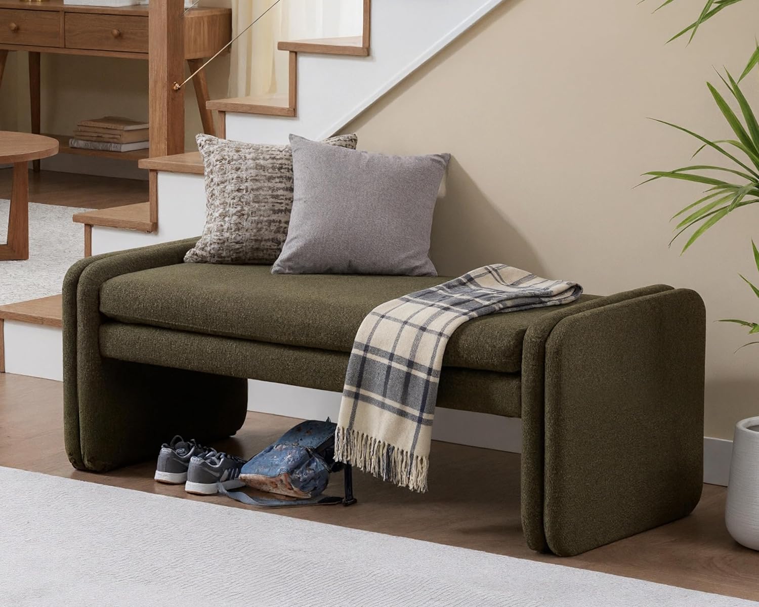 HNY Modern Green Boucle Fabric Bench, Jamaica Ubuy
