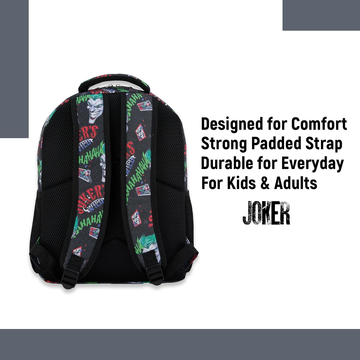 DC Comics Kids Joker Backpack - Batman, Superman, The Joker Superhero Bookbag for Boys Girls Toddlers and Adults - Laptop and Lunchbox Compatible School Bag (Joker Black)