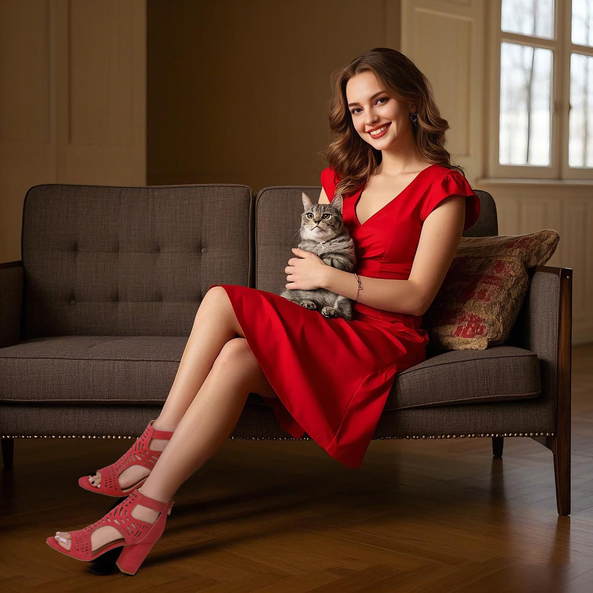 AOSPHIRAYLIAN Chunky Heeled Sandals for Womens Bohemian Cutout Open Toe Summer Block Heeled Party Sandals