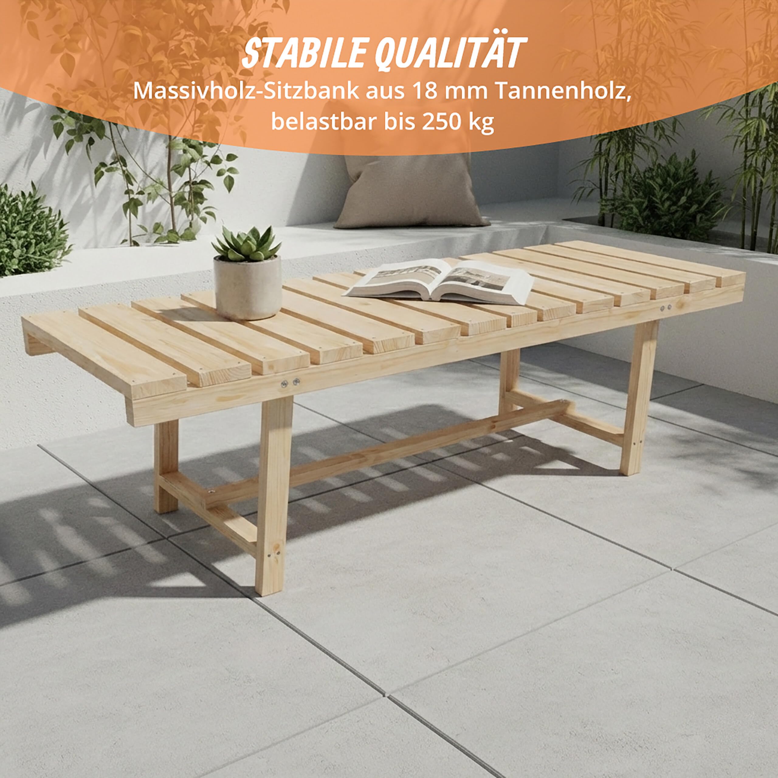 Relaxdays Gartenbank, 2-Sitzer, Terrasse, Balkon, ohne Lehne, Natur
