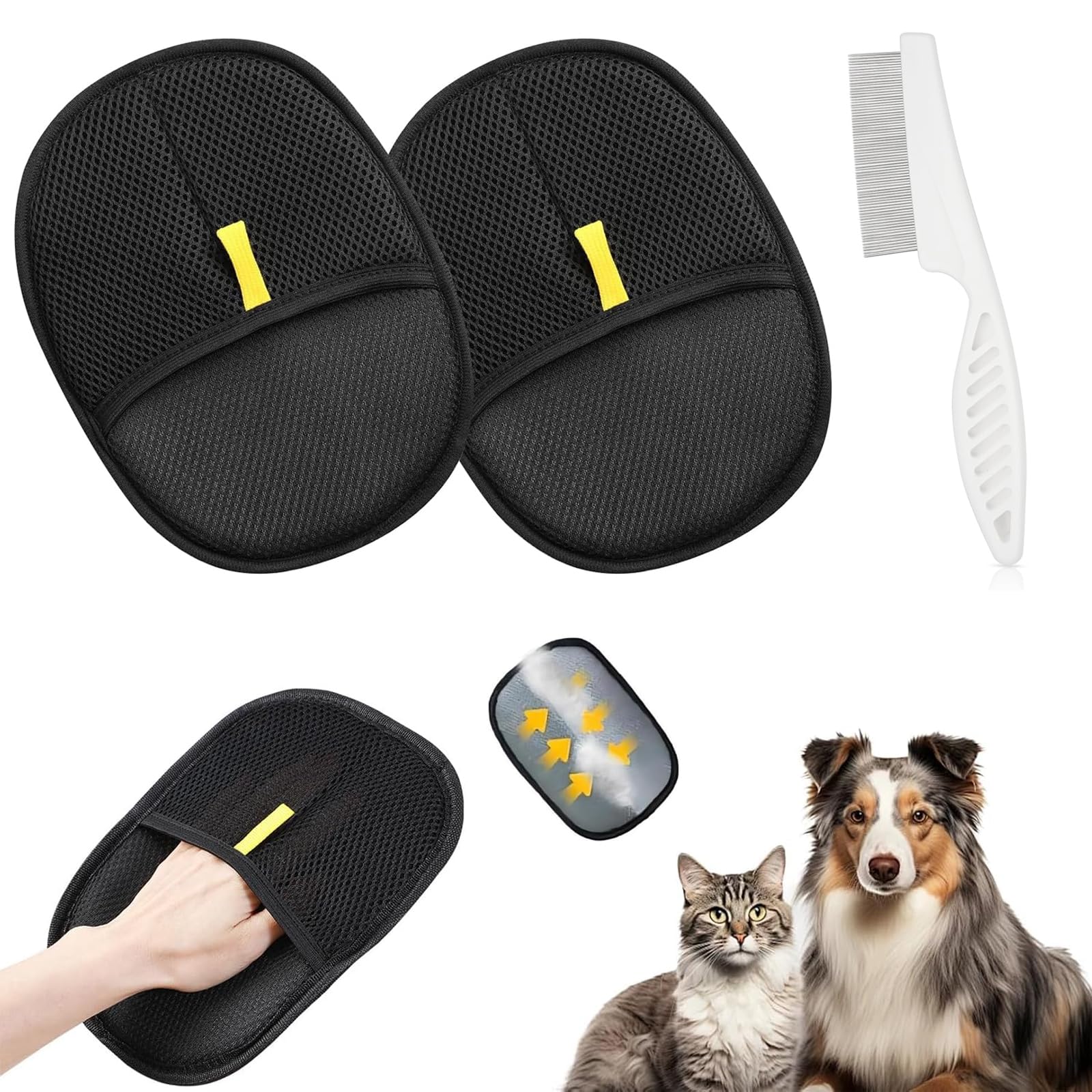 3Pcs Purepath Pet Hair Removal, Pure Path Pet Hair Glove, Magic Brush Pet Hair, Magic Brush Pet Hair Remover for Furniture and Carpet, Double-Sided Grooming Glove Set with Comb for Cats and Dogs
