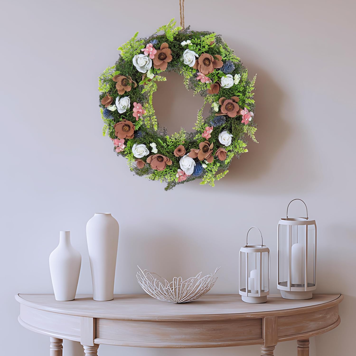 National Tree Company 18 inch Artificial Spring Wood Curl Wreath, Realistic Floral Decoration for Front Door or Indoor Décor