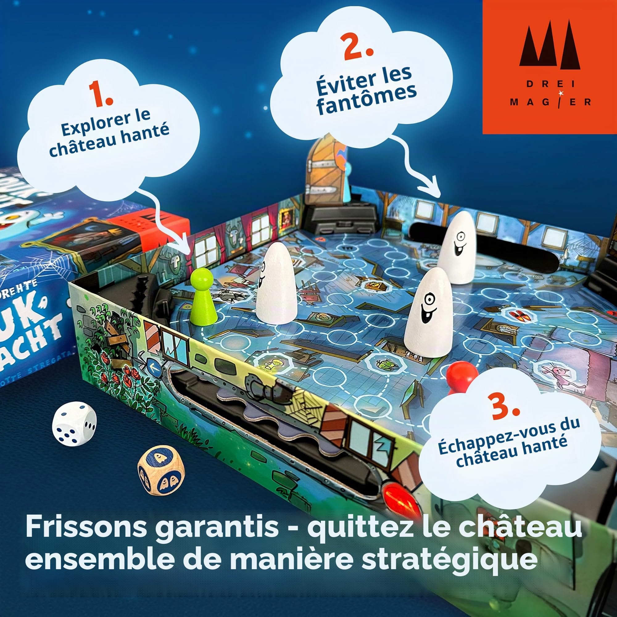 Schmidt Spiele 40896 - Jeu pour Enfants - La Nuit hantée tordue - Trois magiciens