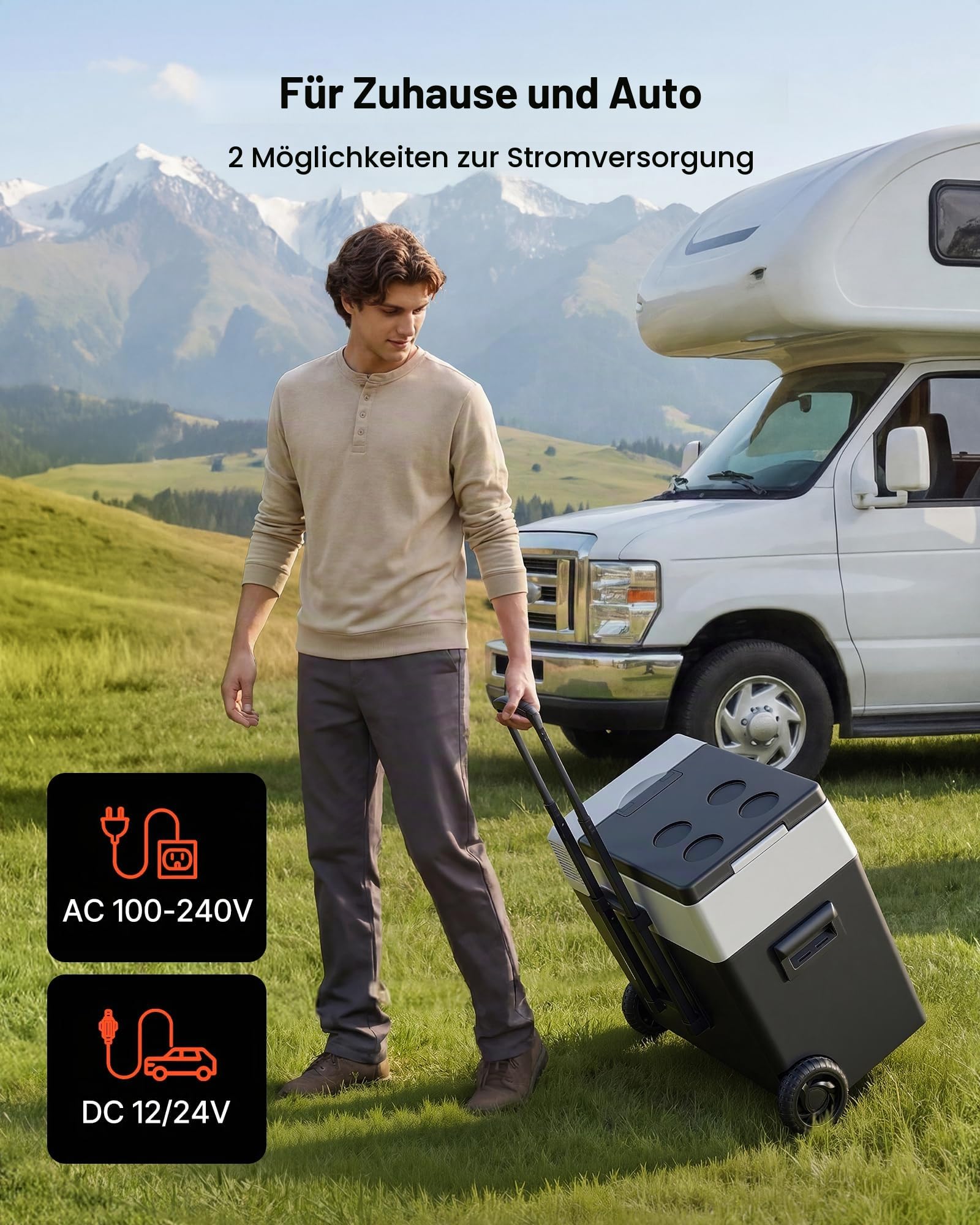 VEVOR Kompressor Kühlbox 50 L, Auto Kühlschrank mit Griff, App-Steuerung & Rädern, 12 V/24 V DC, 100–240 V AC, -22 °C bis 10 °C, Elektrische Gefrierbox für LKW, Van, Wohnmobil, SUV & Camping