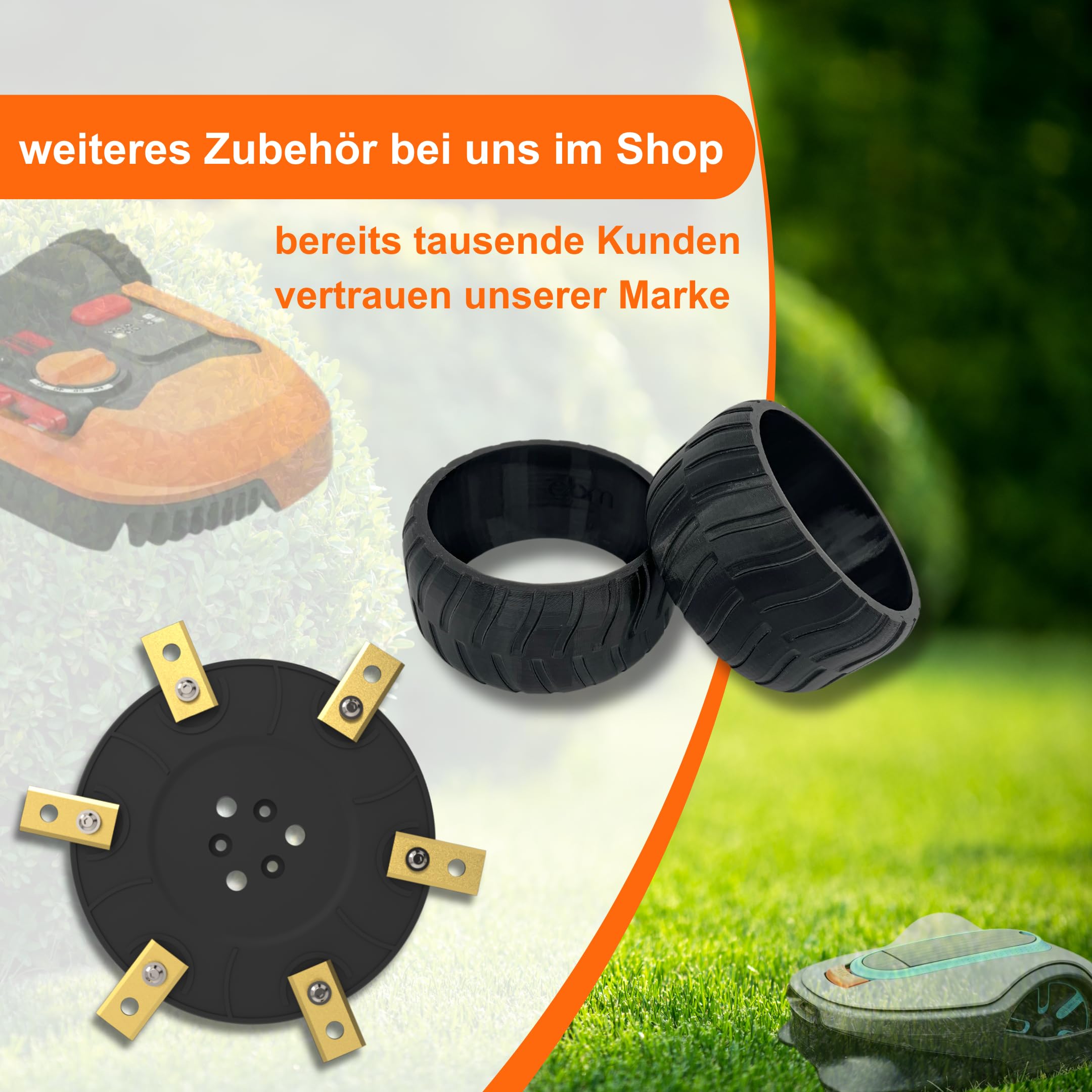 2 protezioni per ruota compatibili con Worx Landroid L1500, L2000, WR155E, WR153E, rivestimento per ruota anteriore, profilo robusto tuning, miglioramento della trazione, prodotto in Germania