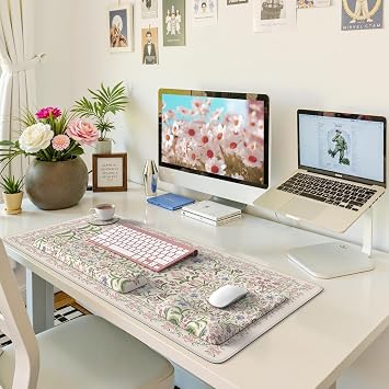 iLeadon Purple Desk Mat Set, Soft Long Floral Mouse Pad Wrist Support