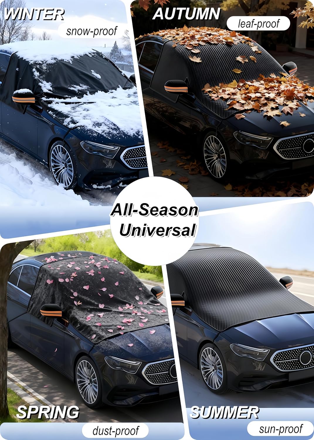 Windshield Snow Cover,Oxford Fabric Winter Frost Cover with Side Window and Rearview Mirror Protector, Extra Large Magnetic Frost Guard Windshield Cover for Most Cars,SUV,Sedan,Truck (Orange)