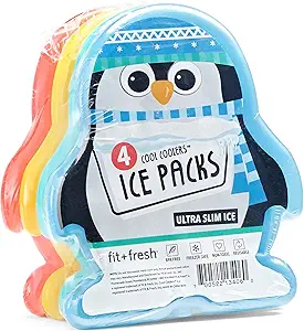 Fit & Fresh, Penguins Cool Coolers Lunch Ice Packs, Set of 4, Multicolored