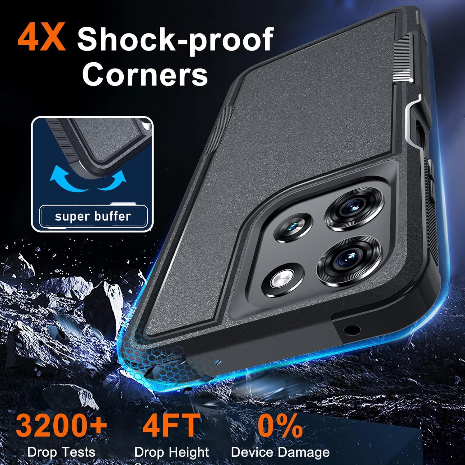 RMOCR for Moto G 5G 2025 Case, Full Body Heavy Duty Rugged Shockproof Protective Phone Cover with Lanyard Strap, Tempered Glass Screen Protector, Black Matte - Image 5