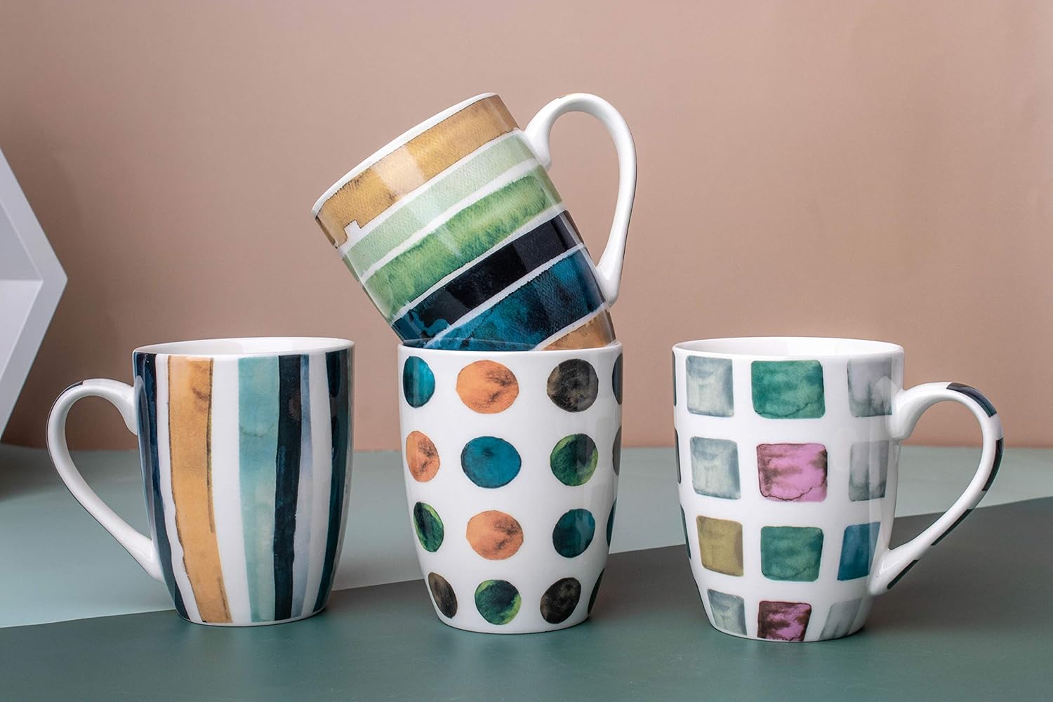 Set of 4 11.5oz Marble Patterns Coffee Mugs, Ceramic Tea Cup Set.