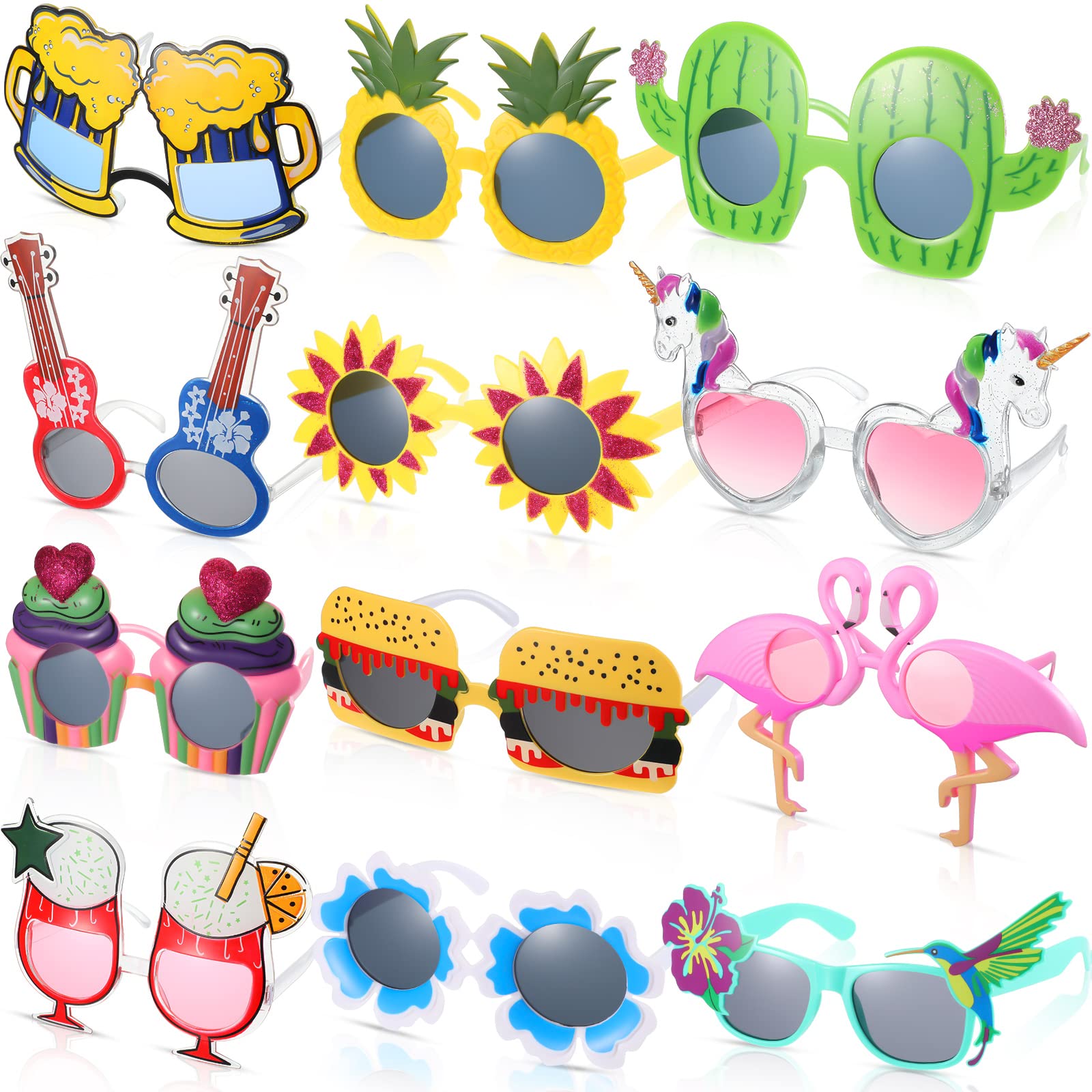 Jerify 12 Pairs Luau Party Sunglasses Summer Hawaiian Eyeglasses Beach Eyewear Plastic Novelty Glasses for Adult(Hawaii)