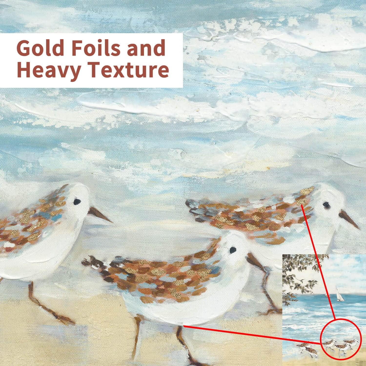 summer melody Beach Painting Canvas Wall Art: Coastal Sandpiper Canvas Abstract Ocean Artwork for Bedroom Seashore Seagull Picture Seaside Nature Prints Blue Seascape Sea Bird Art