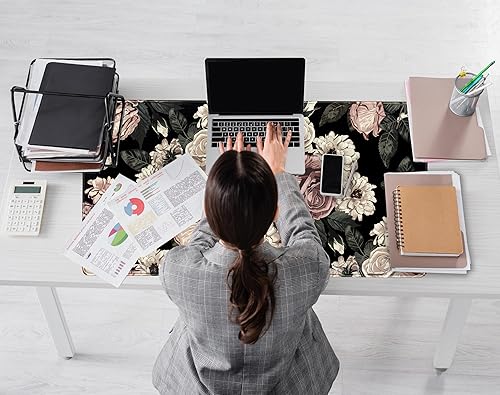 Miniatura 6 de Retro Rose Floral Desk Mat Vintage Flower Plant Mouse Pad XXL Large Gaming Mousepad Cute Desk Pad Computer Mat 31.5x15.75 in, Cool Desktop