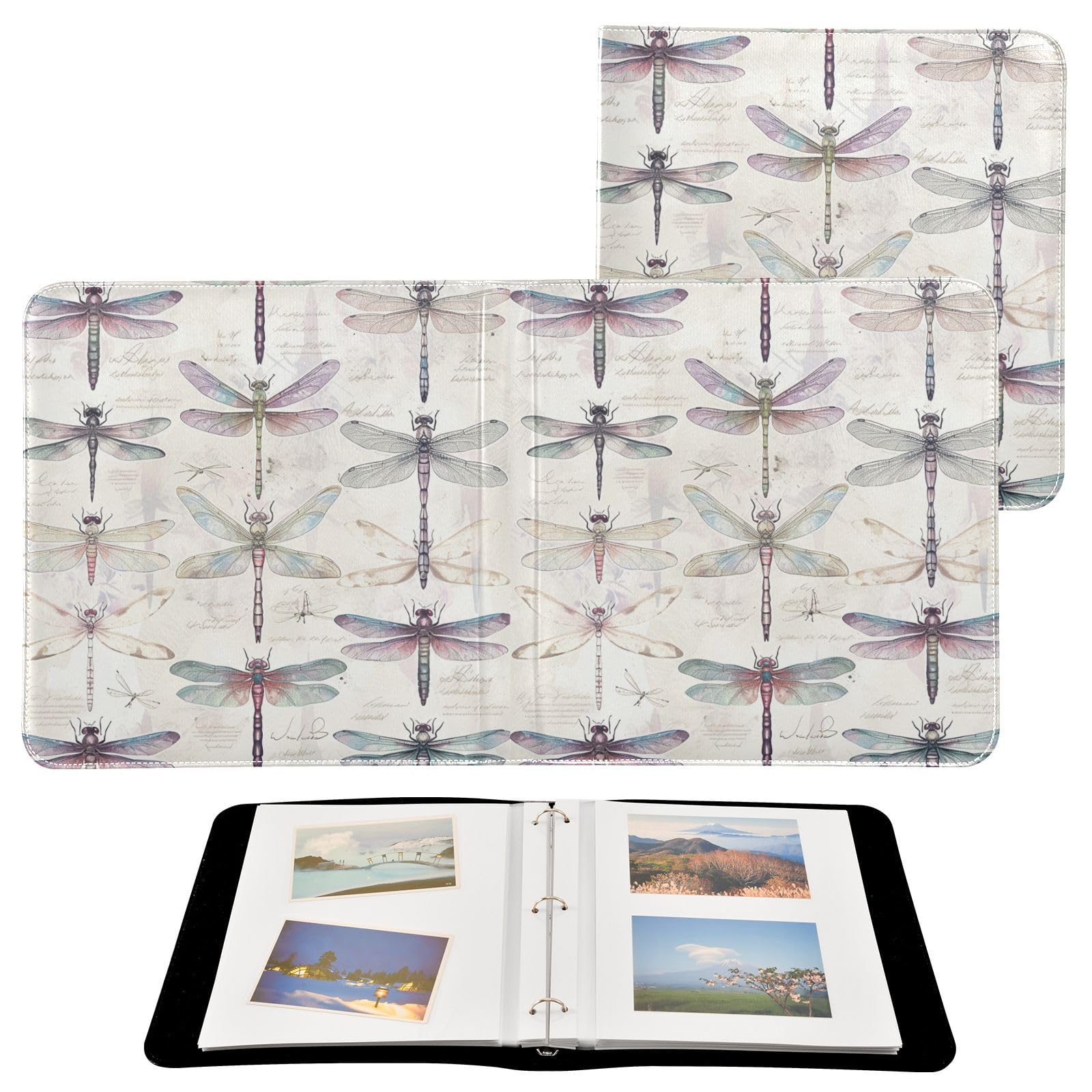 Kigai Watercolor Dragonfly Photo Album Self Adhesive Scrapbook Album Leather Cover DIY Picture Scrap Book with 20 Adhesive Sheets, 11.8x24x0.8 inch