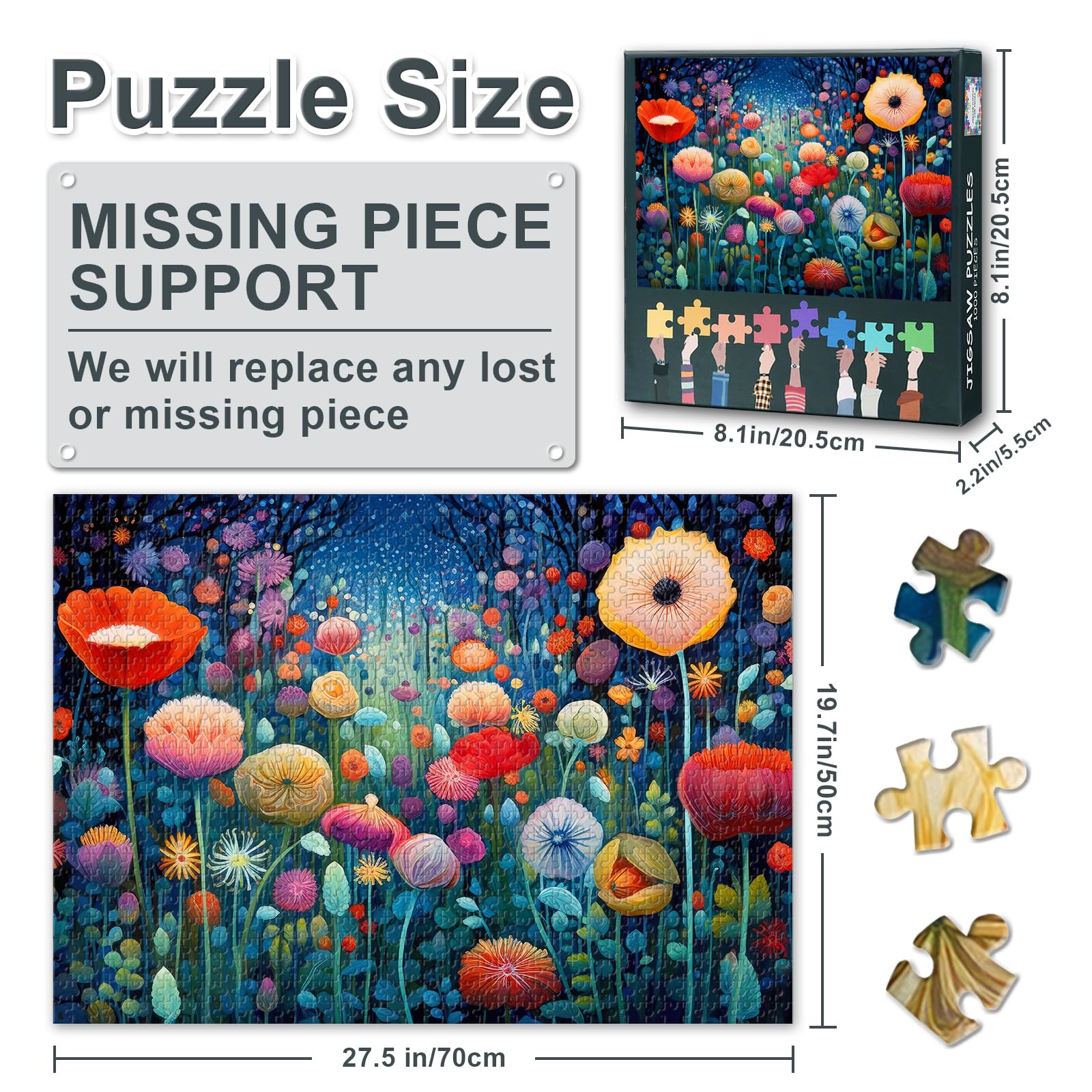 Jigsaw Puzzles 1000 Pieces for Adults Vibrant Flowers 1000 Piece Puzzle for Adults Floral Fantasy Dreamy Blooming Garden Jigsaw Puzzles Impossible Puzzle Kit - Image 3