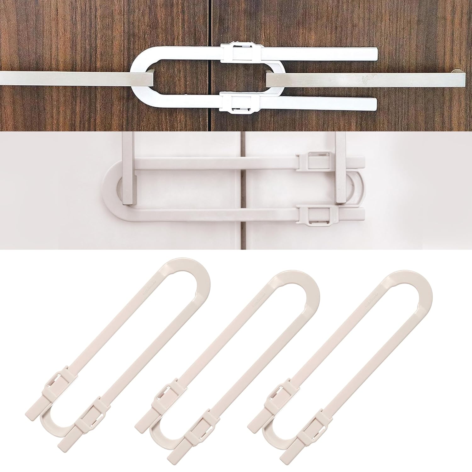 Little Chicks U-Shaped Baby Safety Glide Lock - Adjustable Childproof Cabinet Latches for Kitchen Cupboard - Suitable for Babyproofing Cabinets Knobs & D-Handles