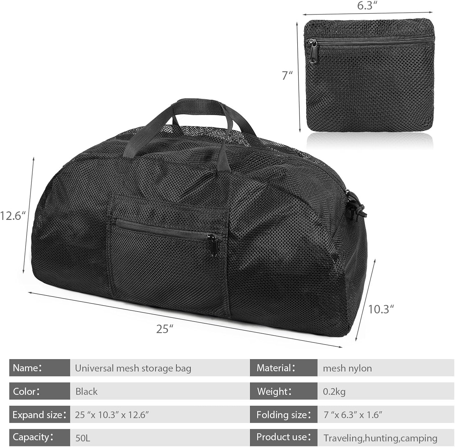 Tactical Mesh Luggage bag,50L Foldable duffel Pack,Large Capacity Range Bag For Hunting Shooting Travel Climbing Sports Gym (BK) - Image 5