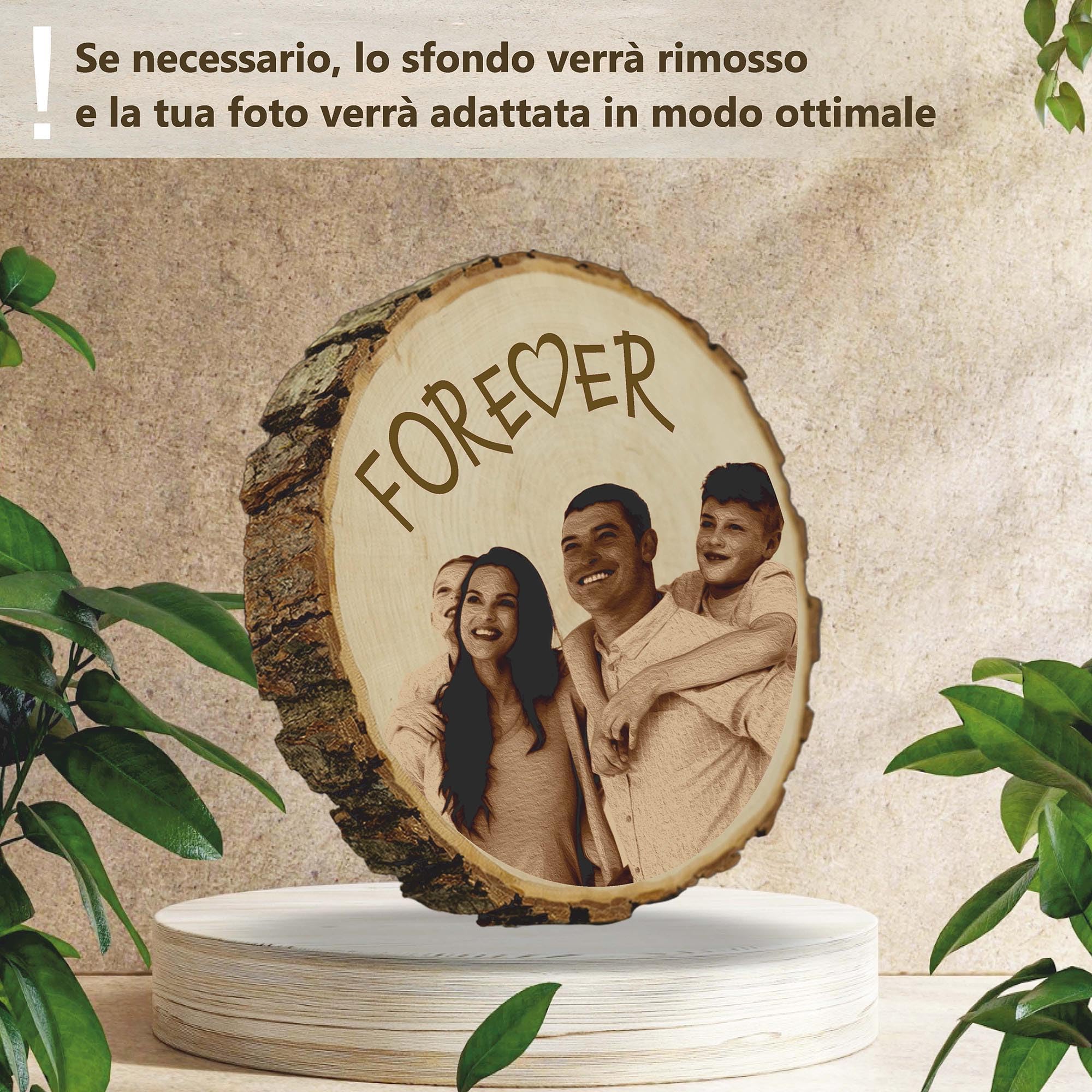 KIWISTAR UG – Disco de madera 36-40 cm – con grabado fotográfico – Regalo personalizado para San Valentín – Disco de árbol con foto y texto deseado
