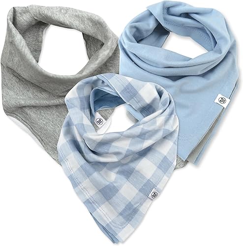 HonestBaby Paquete de 3 paños reversibles de algodón orgánico con peto para eructos, cuadros de búfalo pintados azules, talla única, Cuadros de
