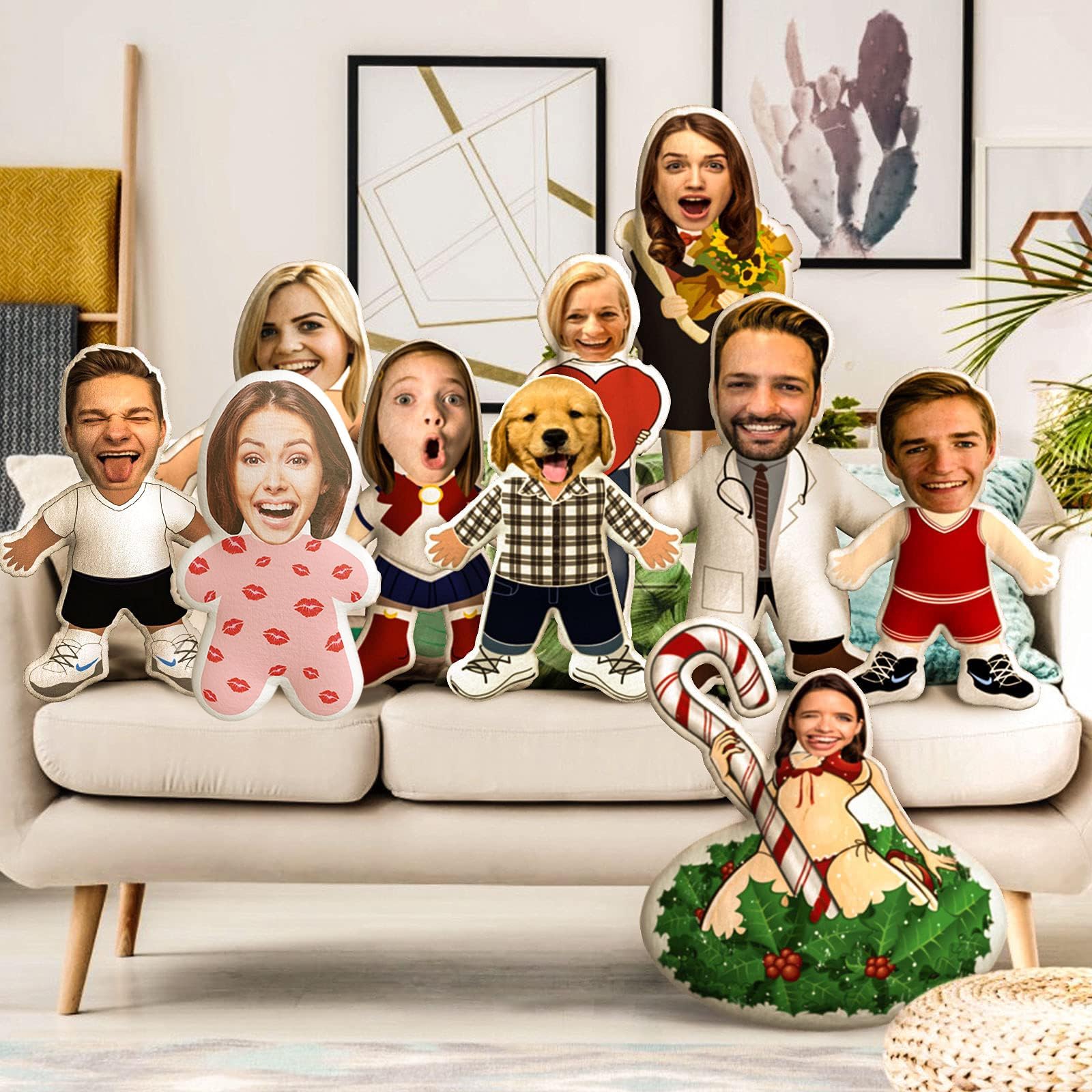 – Personalised Pillow with Your Face Creative Doll Custom Plush Stuffed Pillow Buddy Toys Double-Sided Print for Adult Dad Boys Girls Bed Sofa Home Decor