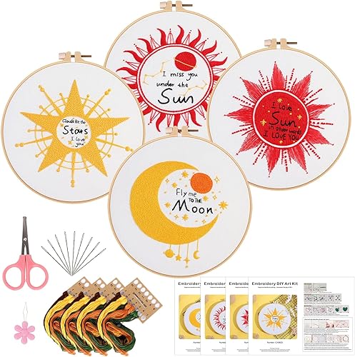 Miniatura 10 de ojindiy Kit de bordado para principiantes, 4 juegos de punto de cruz para adultos, mariposa, kits de inicio de punto de aguja con patrones de