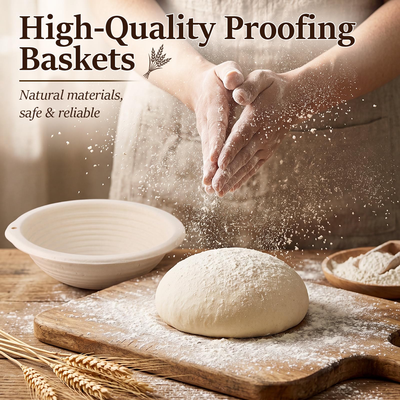 4 Stück 21,6 cm Zuckerrohr-Zellstoff-Banneton-Brotgärkörbe, runder Sauerteig-Gärkörbe, Teiggär-Schüssel für Sauerteig-Brotbacken, Heimbäckerei-Zubehör