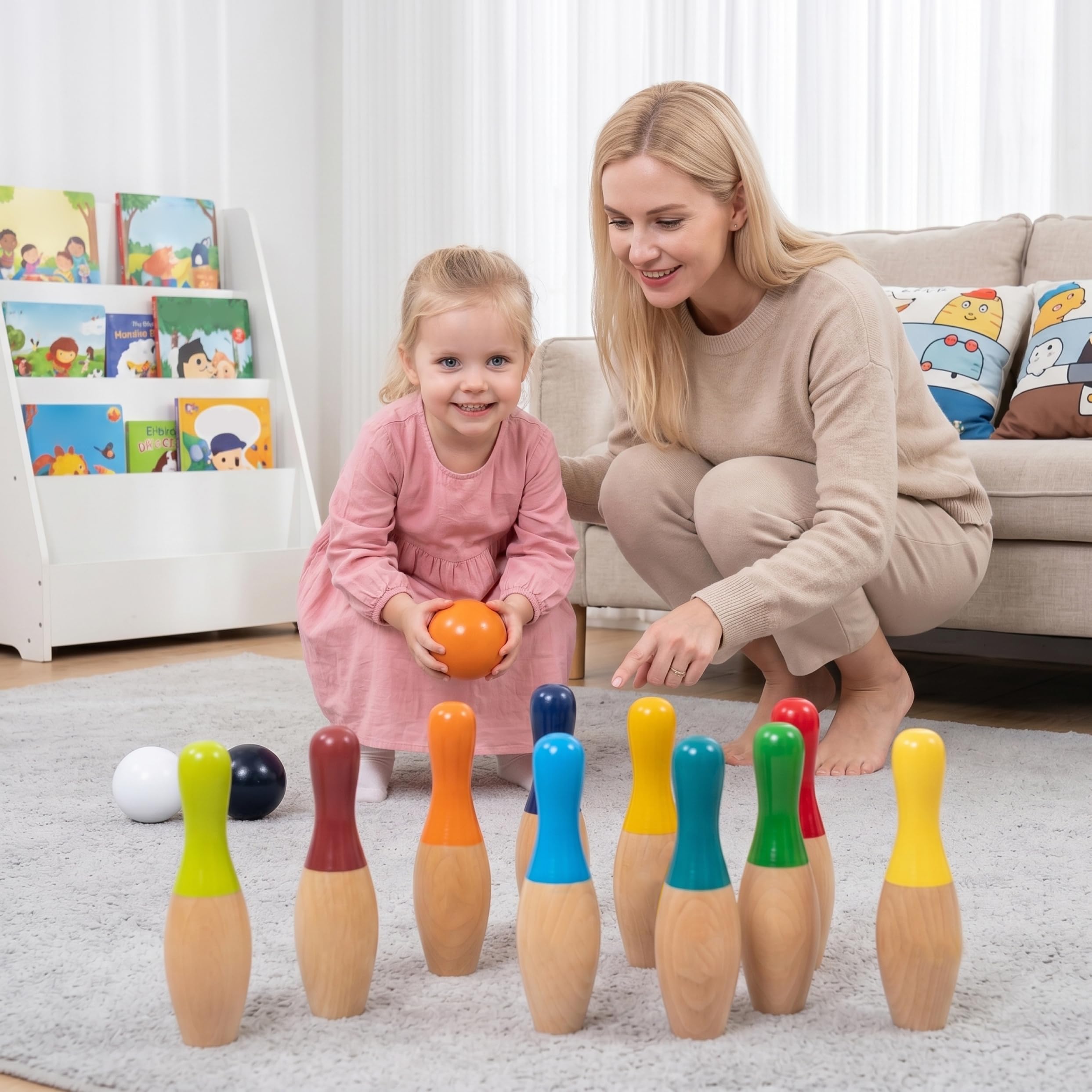 Juego de Bolos para niños Juego de Bolos para niños Interactivo de Madera para pequeños de 2 a 5 años arcoíris 3 7 Libras para 2 a 5 años Pin para Exteriores