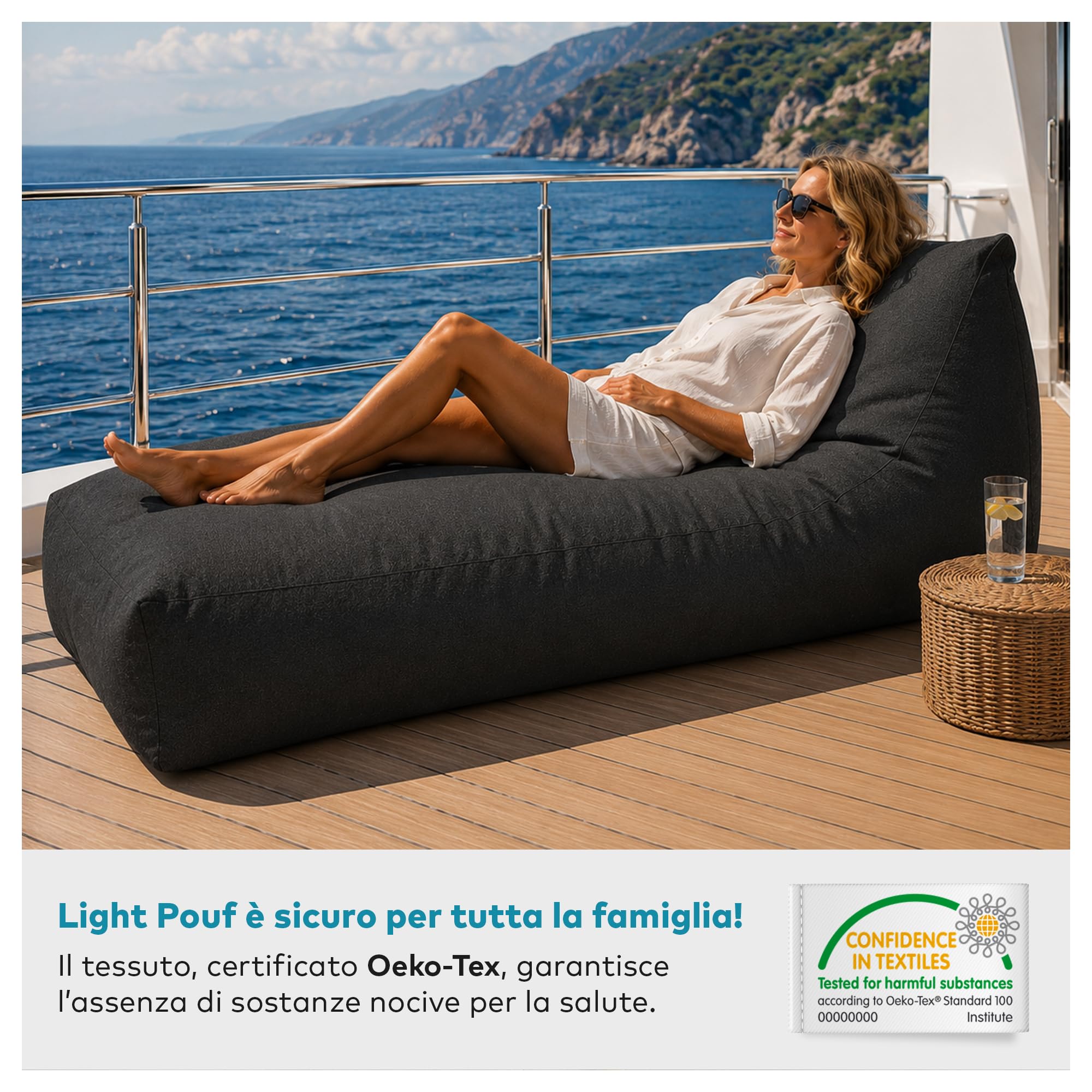 Deshome - Pouf lettino prendisole da esterno sfoderabile - Puff poltrona sacco outdoor idrorepellente con imbottitura, chaise longue design Grigio luce