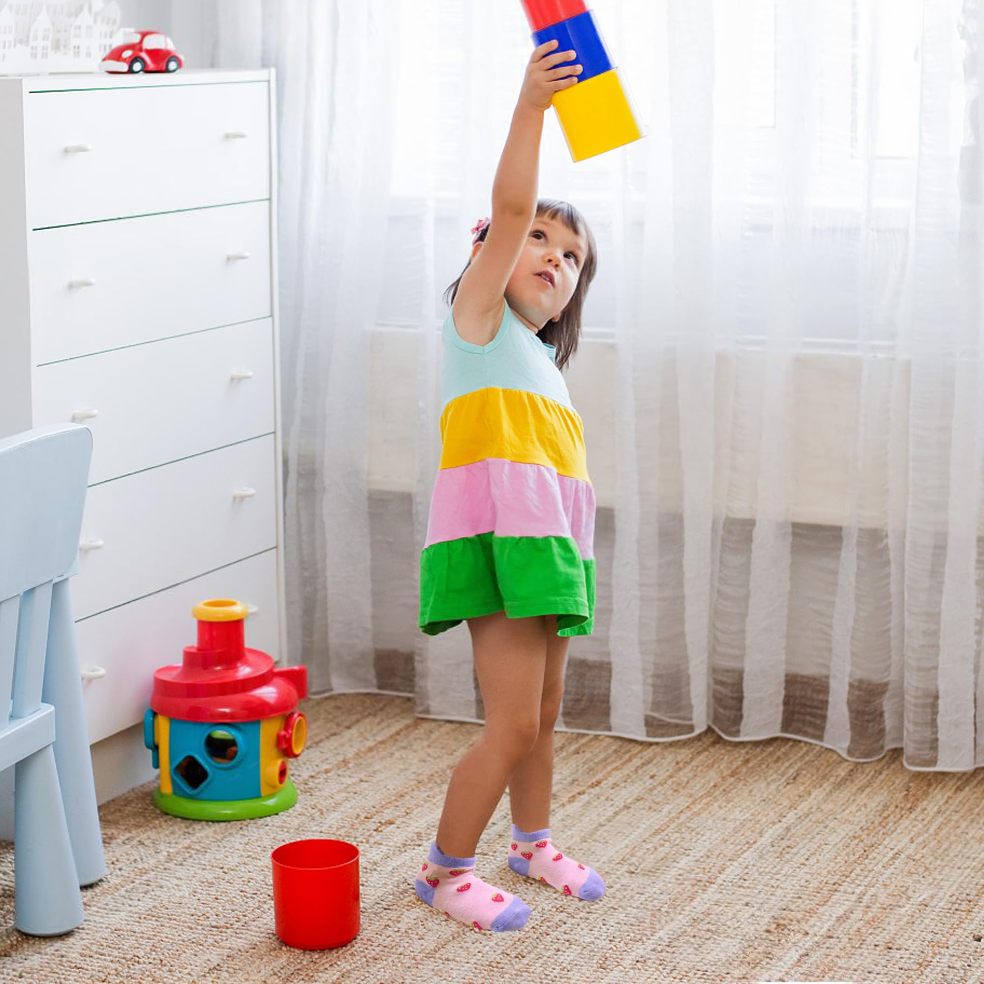 Confezione da 12 calzini da bambino antiscivolo con impugnature 1-7 anni multi colori, regalo per bambini e bambine