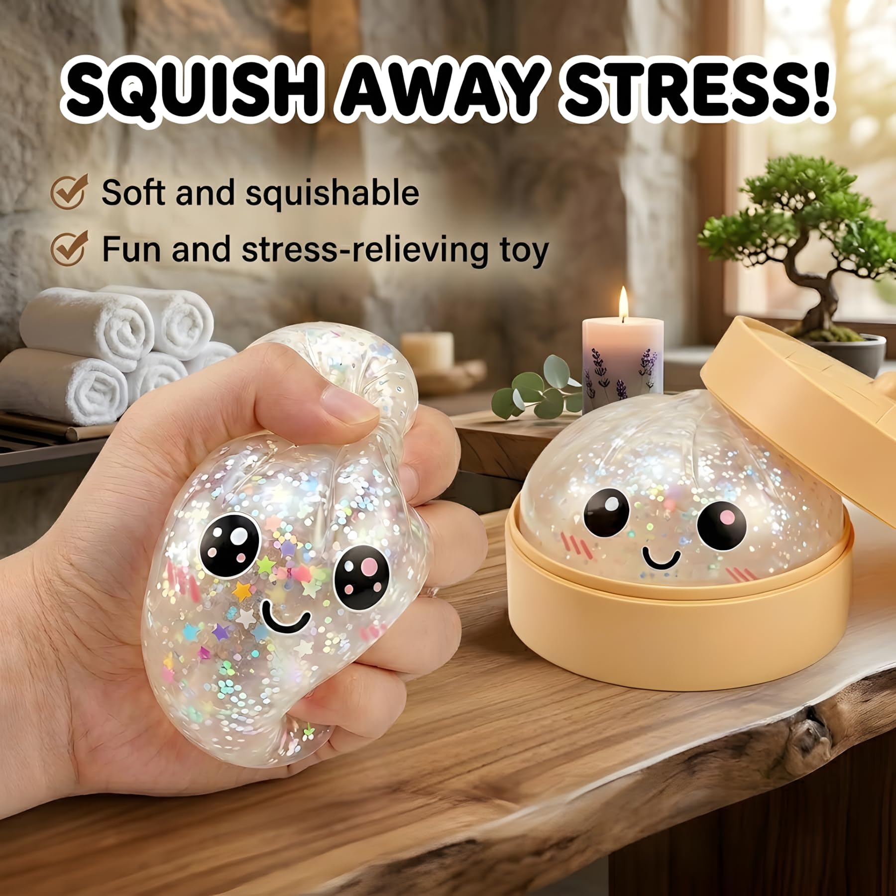 2026 New Glitter Dumpling Squishy, Mystery Dumpling Squishy with Steamer Box, Slow Rising Stress Relief Squeeze, Soft Dumpling Squishy Desk Accessory Novelty Gift — view 5