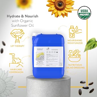 HBNO Organic Sunflower Oil - 8.8 lbs (4kg) - Ideal for Shampoos, Conditioners, Face wash, Lotions, and Skin care products.