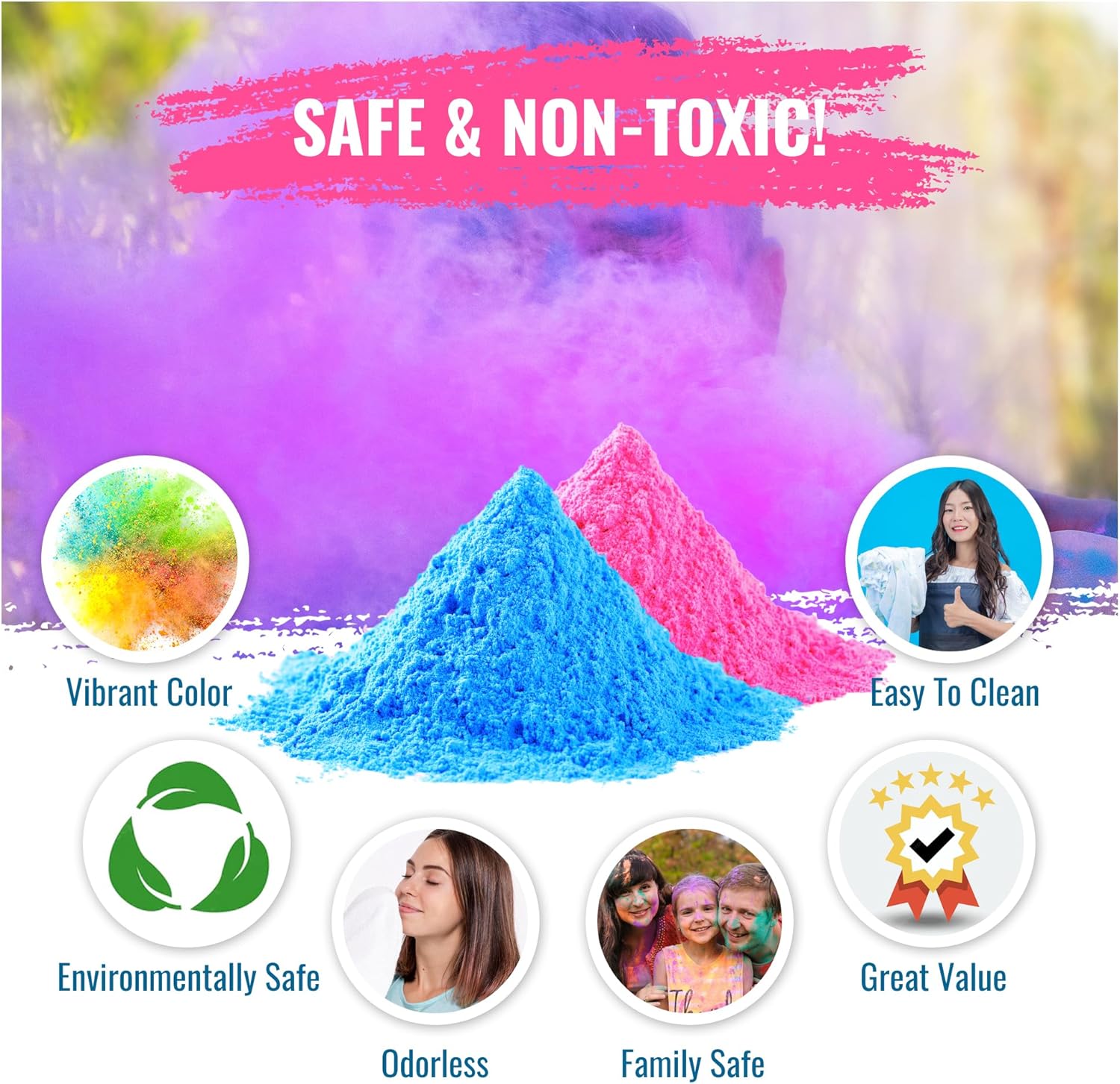 Color Blaze Baby Gender Reveal Powder - 1lb Blue & 1lb Pink Colored Power for Boy or Girl - For Car & Motorcycle Burnout, Color Toss, Photoshoot, and Festival - Pack of 2 Bags with 1 pound - Blue/Pink - Image 3