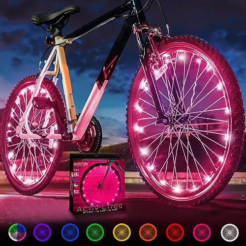 Activ Life - Juego de 2 luces LED para rueda de bicicleta con pilas incluidas, ten 100 % más de brillo y visibilidad desde todos los ángulos para