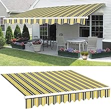 Toldo retráctil personalizable de tela de repuesto duradera para exteriores para balcón y porche, rayas amarillas, 2,4 x 3,4 m, resistente a la intemperie