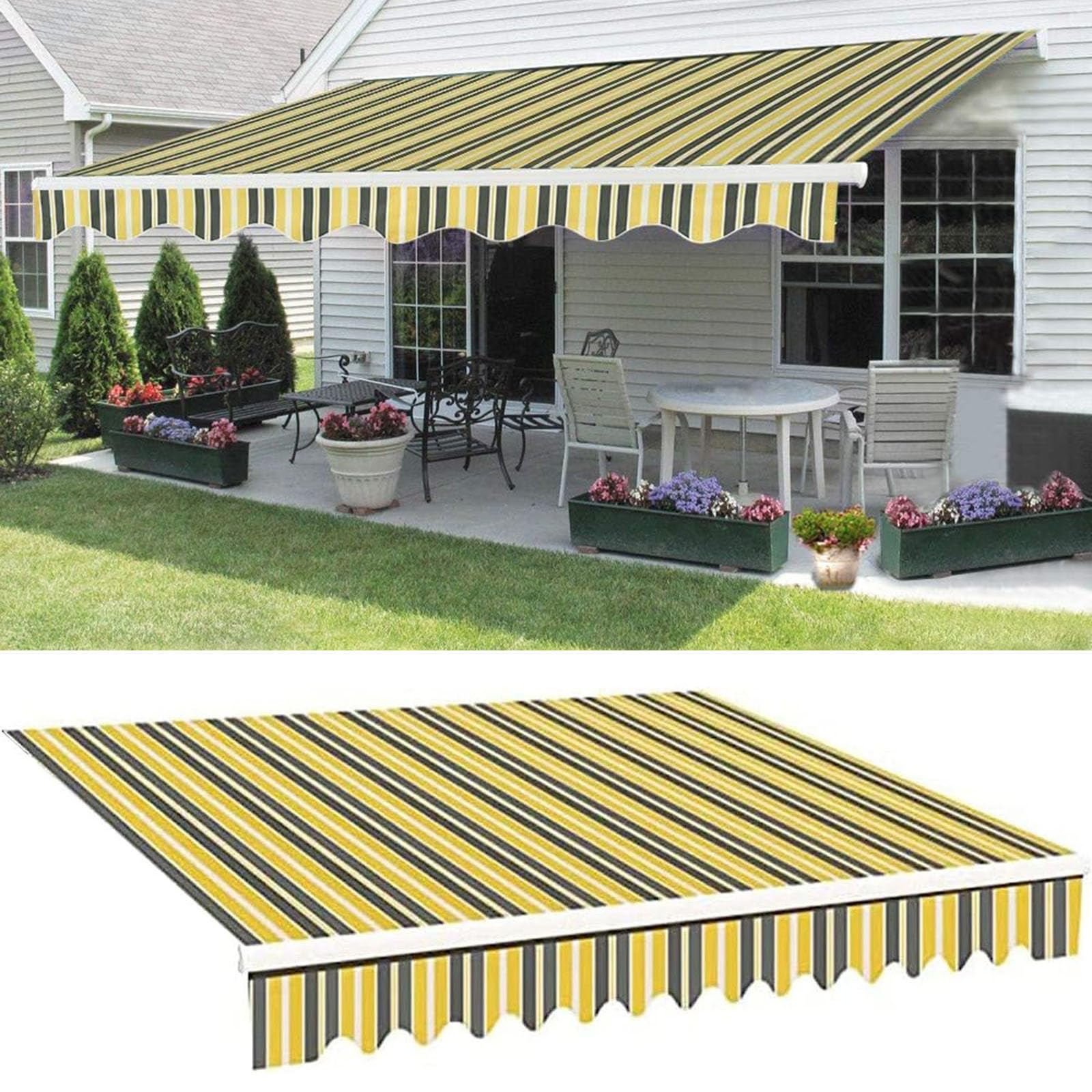 Toile de rechange rétractable 2x1,5m rayures jaunes pour balcon
