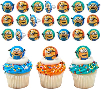 DecoPac Minions Cupcake Rings, 24 Despicable MeTM Cupcake Decorations, Phil, Carl and Bob - 24 Pack