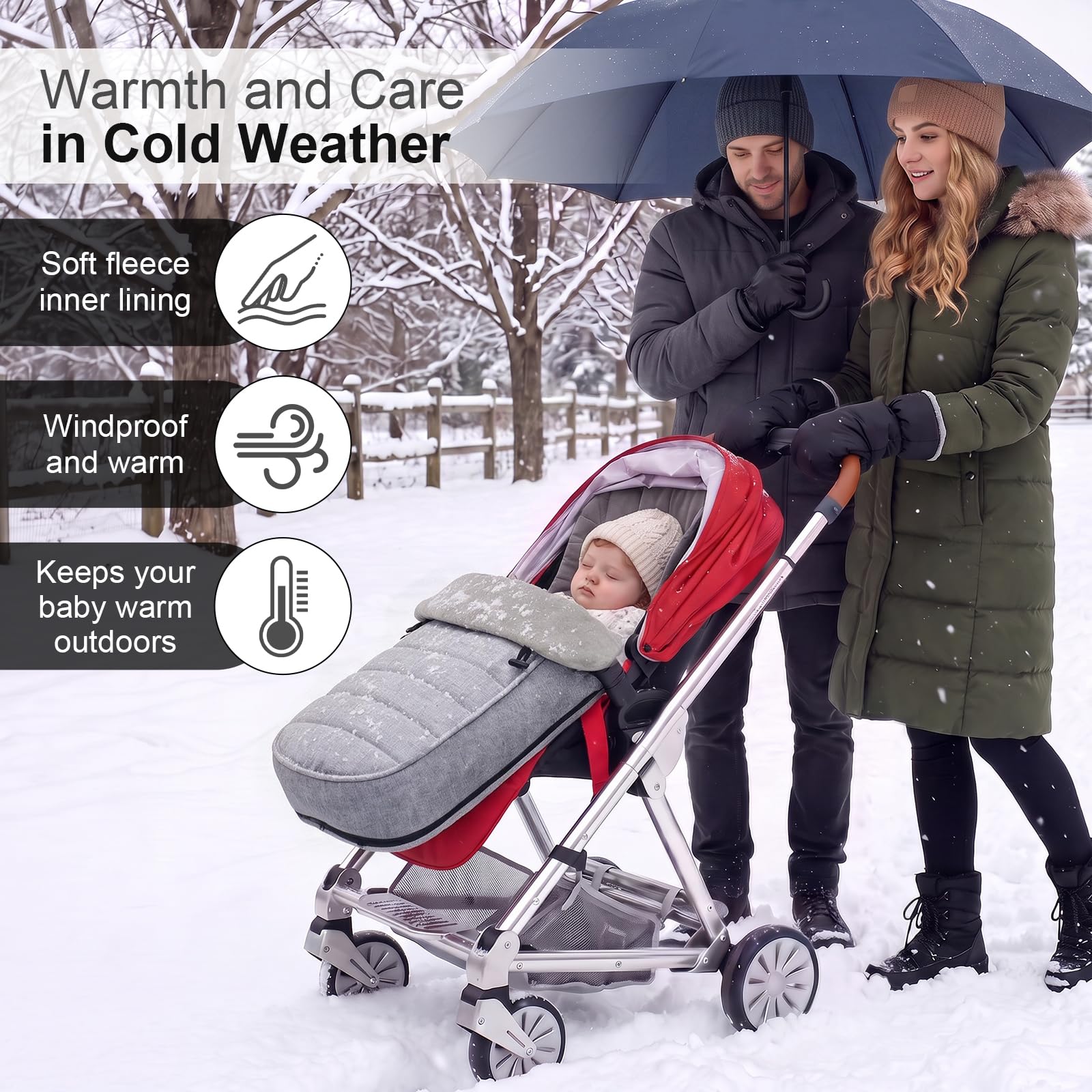 TOPCHANCES Coprigambe invernale per passeggino, universale, impermeabile, antivento, rimovibile e lavabile, con doppia cerniera, per tutti i passeggini comuni (grigio)