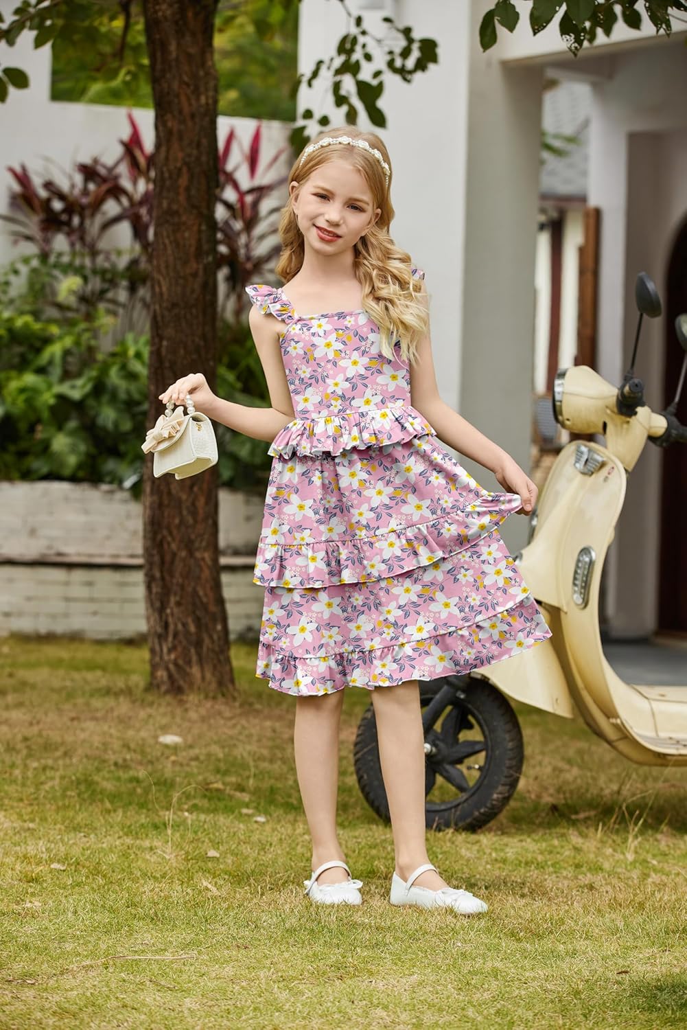 Arshiner Girls Dresses Ruffle Sleeve Tiered Casual Flowy Swing Tween Sundress with Pockets for Girls 5-13 Years - Image 5