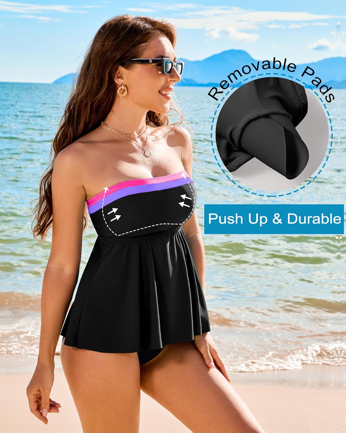 DaiLiWei Strapless Tankini Swimsuits for Women Two Piece Tummy Control Bathing Suit Bandeau Top Full Coverage Modest Swimwear - Image 4