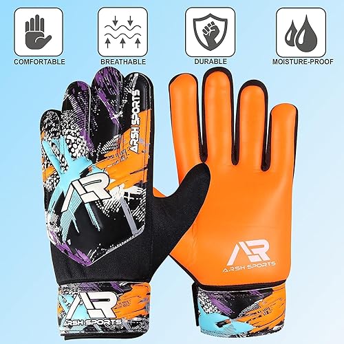 Miniatura 5 de Arsh Sports Guantes de portero de fútbol, guantes de portero de fútbol para niños y jóvenes con látex de 0.157 pulgadas (0.157 in) con agarre pesado